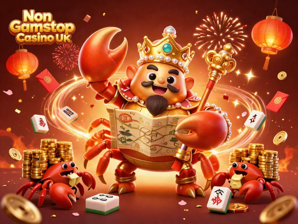 Experience excitement at Non Gamstop Casino UK with a vibrant scene featuring a golden crab emperor and treasure elements.