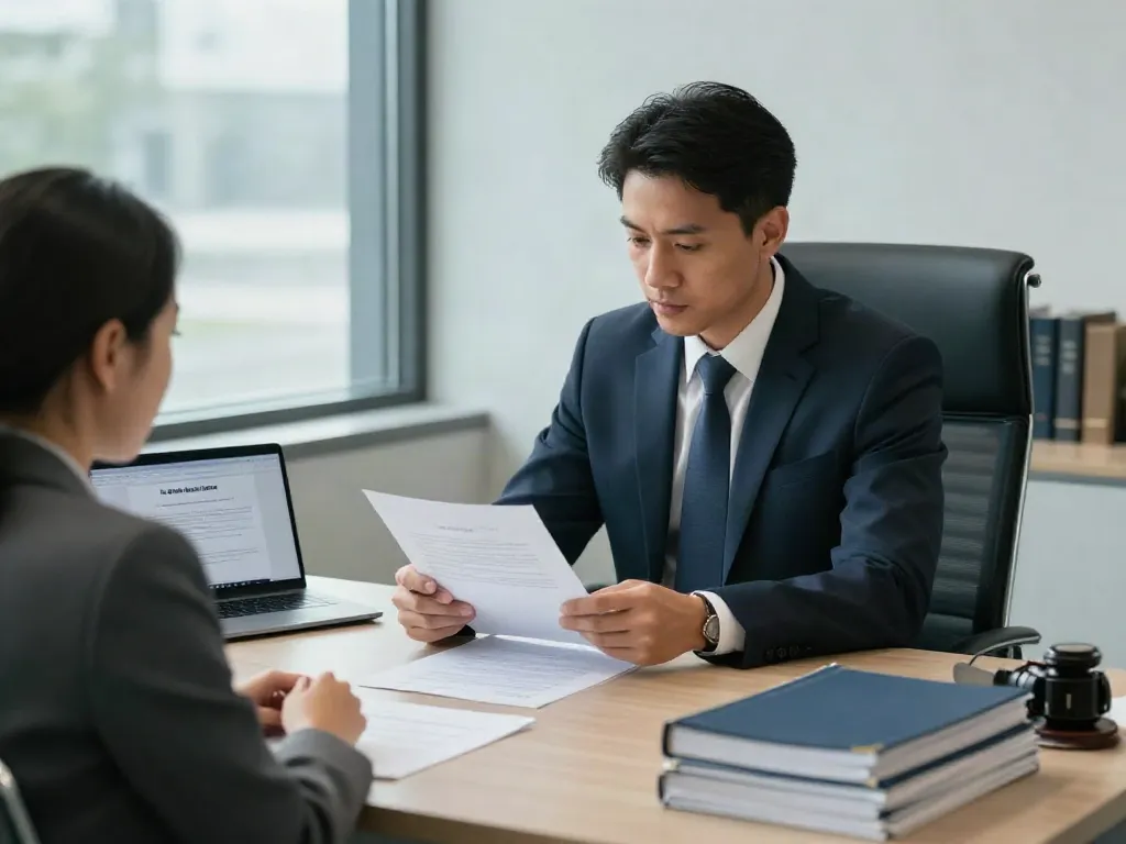 Marietta DUI lawyer consulting with a client in a contemporary office setting, discussing legal strategies.