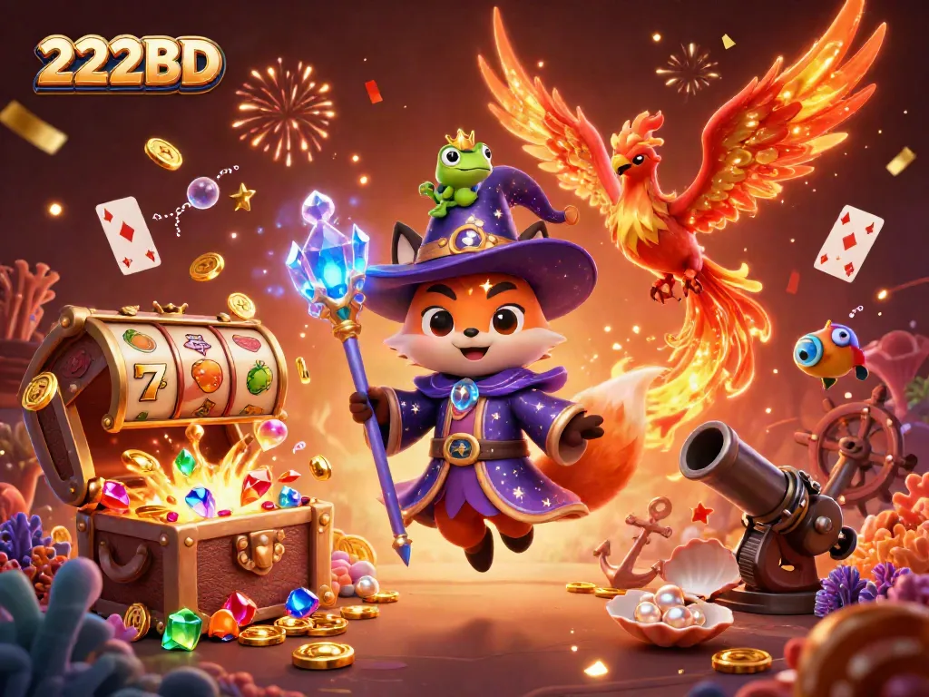 Engage in thrilling gameplay with 222BD, featuring vibrant wizard and phoenix animation