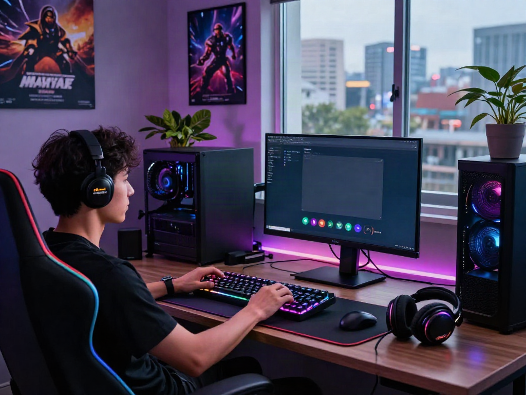 Gamer engaging with the 11bet platform in a vibrant gaming setup.