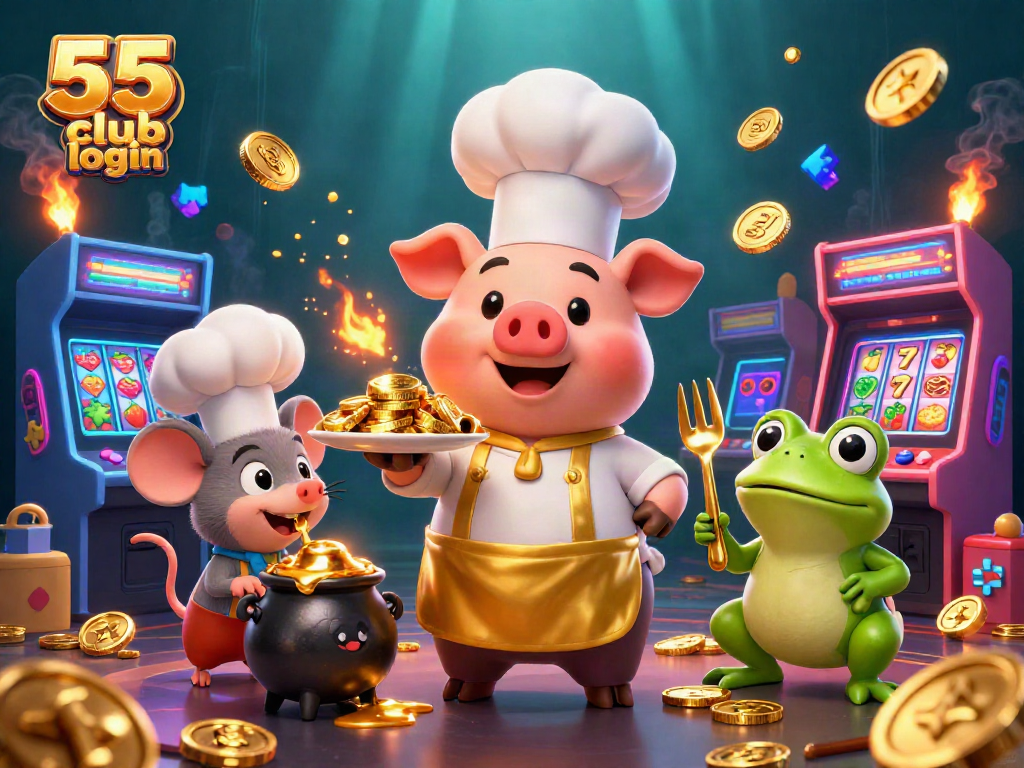 Engage with 55 club login for a chance to win with casino-style illustrations showcasing fun characters and vibrant elements.