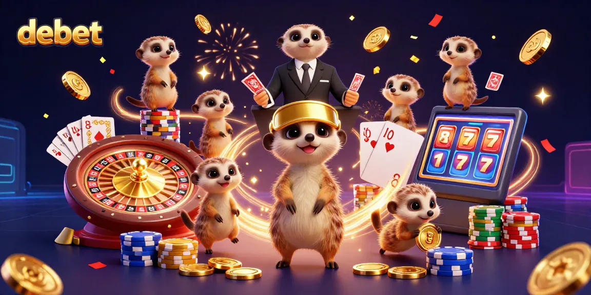 Engage with debet's innovative casino adventure with playful meerkats and vibrant gaming elements.