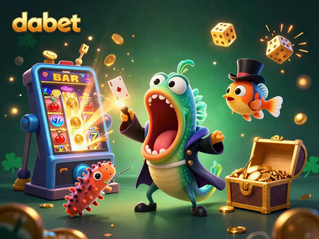 Dabet showcases a vibrant scene of casino magic with a bioluminescent eel, creating winning slots and excitement.