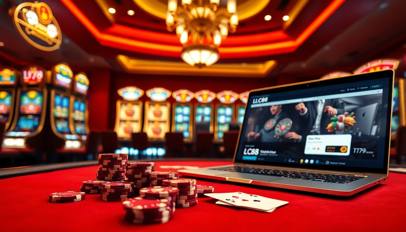 Exciting gambling at https://lc88pro.com/ with vibrant poker chips and sleek playing cards.