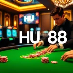 Engaged players at HU 88 poker table in a luxurious online casino setup.