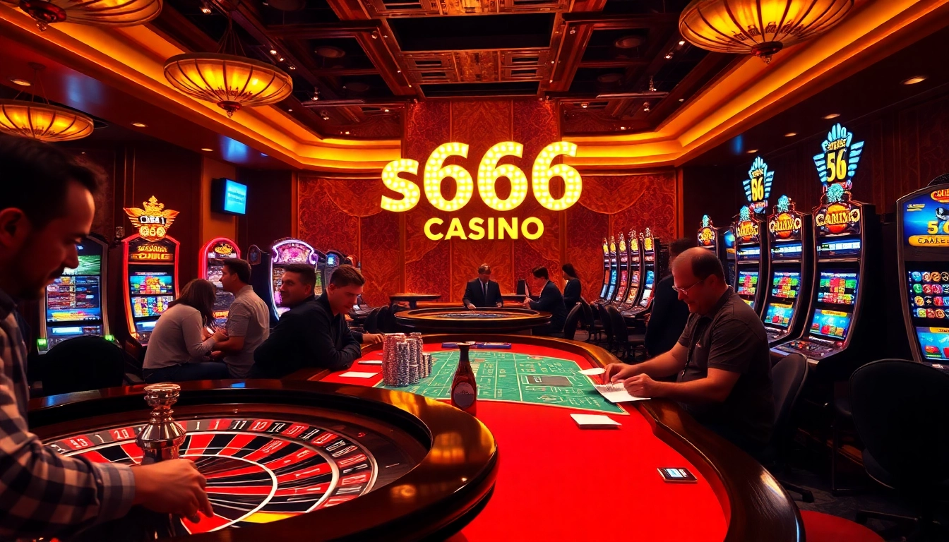Players enjoying thrilling games at s666 Casino with roulette and poker tables.