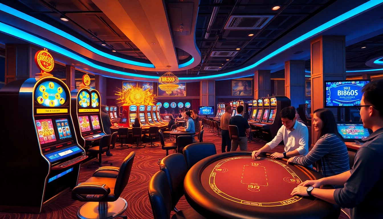 Experience the excitement of online gaming at bk860s.com with vibrant casino and poker scenes.