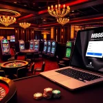 Engaging scene of MB66 đăng nhập at a luxurious casino, showcasing poker and slot machines.
