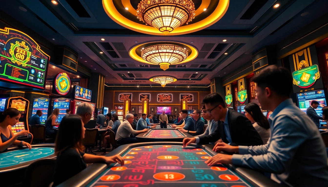 Experience the excitement of online gaming at stimmgewitter.org with a vibrant casino scene showcasing players engaged in thrilling games.