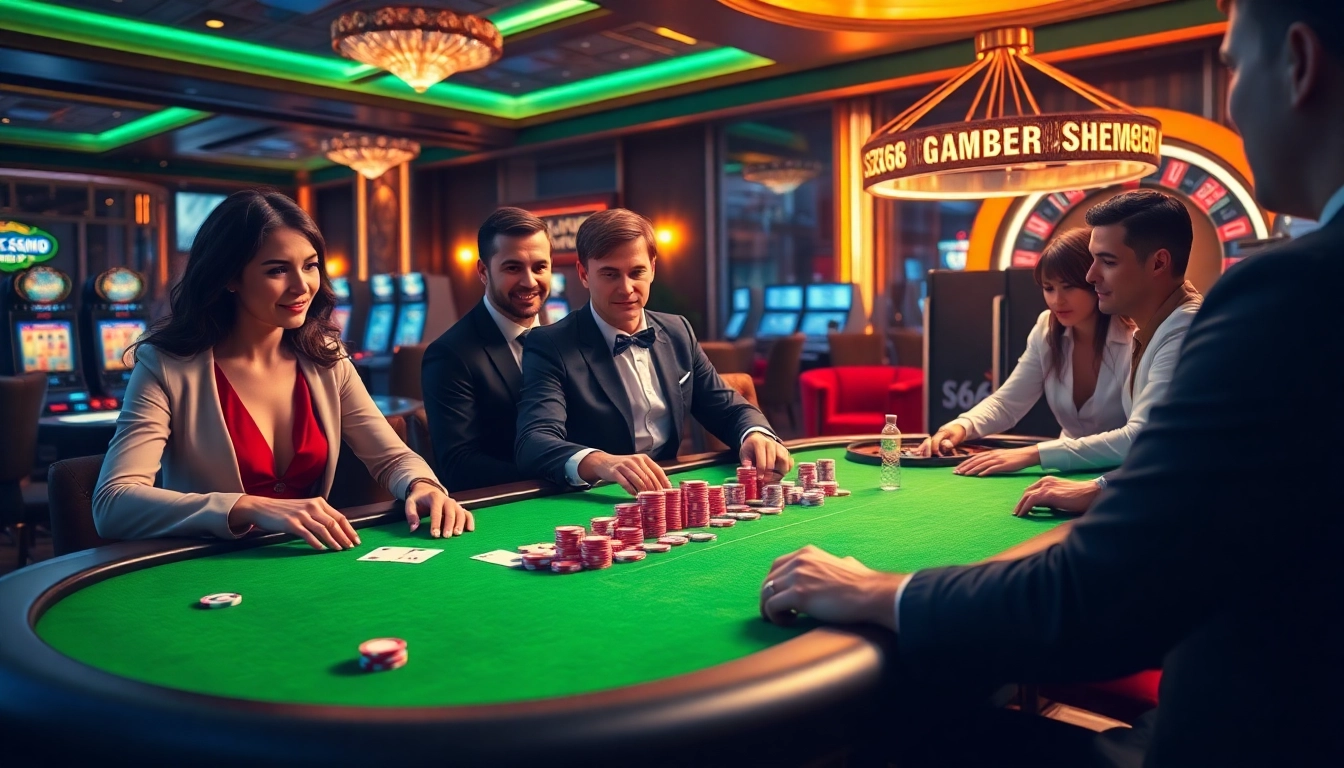 S666 players engaged in exciting poker action at a luxurious casino table with vibrant chips.