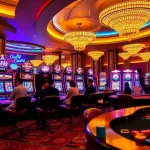 Nohu gaming enthusiasts enjoy colorful slot machines in a luxurious casino environment.