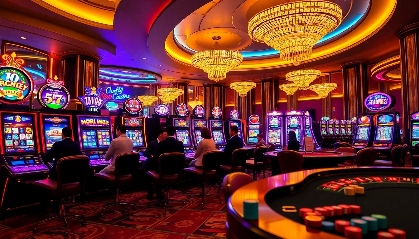 Nohu gaming enthusiasts enjoy colorful slot machines in a luxurious casino environment.