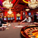 F168 OKVIP players engaging at a luxurious casino table with poker chips and cards.