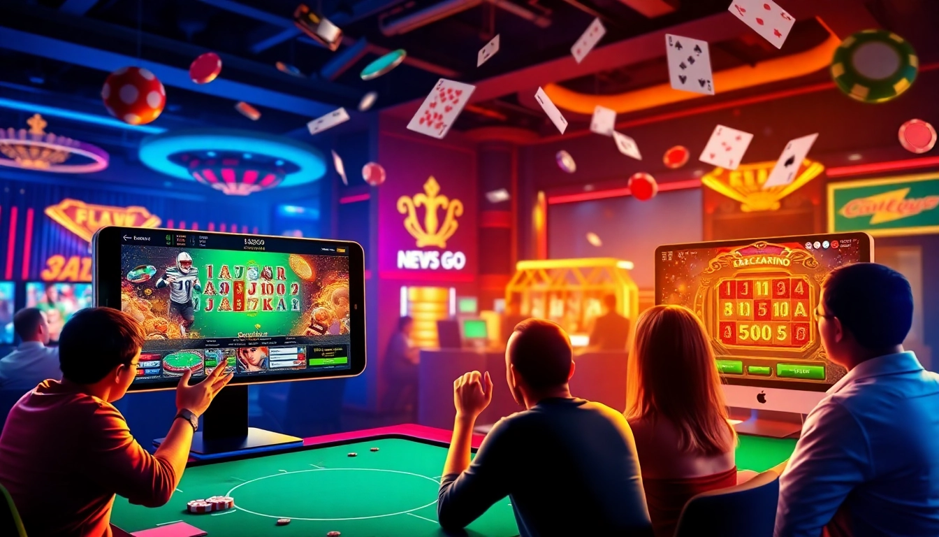 Exciting online gaming scene at new88go.com with players enjoying Casino and Sports Betting.