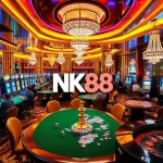 Engaging gamblers in a vibrant NK88 casino environment with roulette and poker tables showcasing excitement.