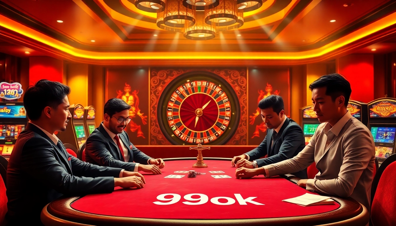 Engaged players at a poker table showcase 99ok's thrilling casino experience.