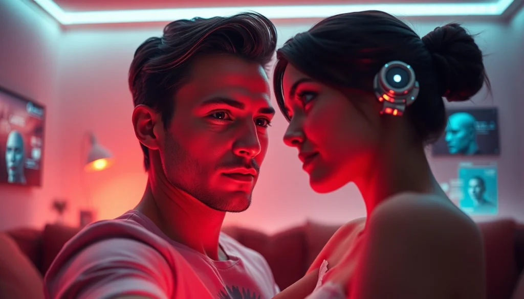 Engaging interaction with a sex ai character in a cozy, high-tech environment.