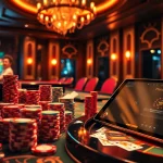 Lode88 ai players strategizing over a luxurious casino table with poker chips and roulette.