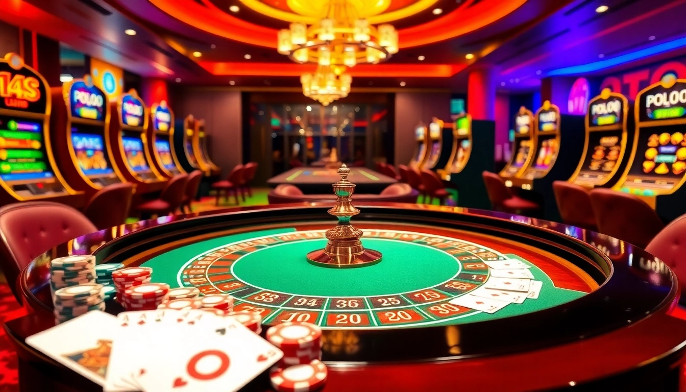 Experience thrilling gameplay at rikvip's luxurious casino setting, featuring poker chips and a lively roulette table.