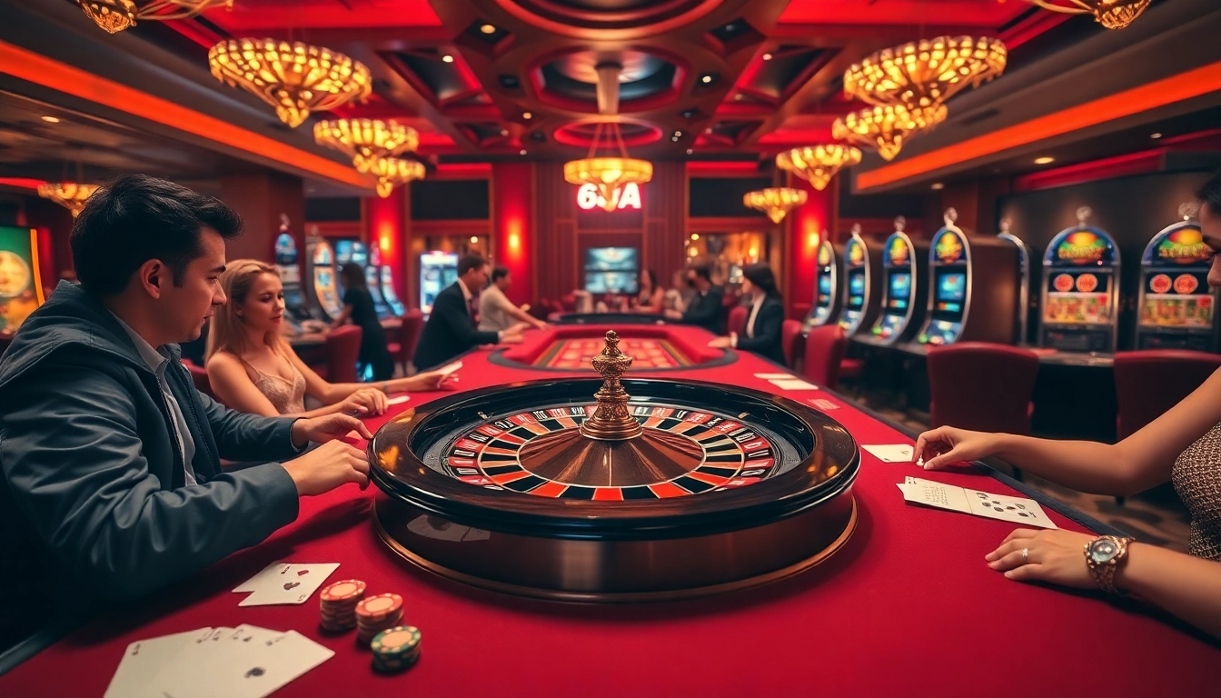 Players enjoying thrilling games at 65A casino with vibrant atmosphere and luxurious setting.