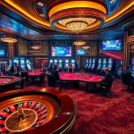 Competitive players engaging with sv66 online casino games amidst vibrant lights and rich decor.