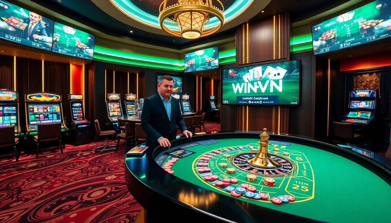 Experience the thrill of online gambling as players engage with WinVN at a luxurious casino.