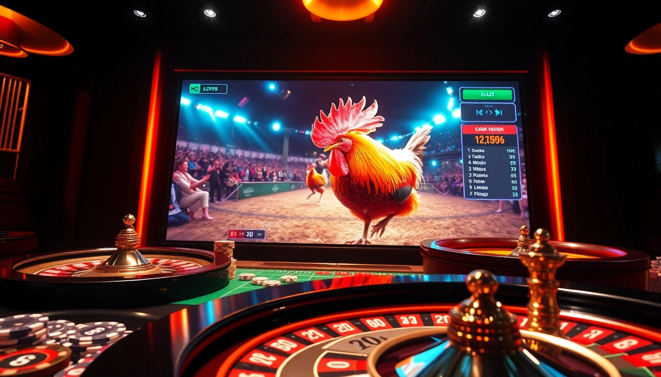 Engaging sv388 online cockfighting scene with HD digital interface and vibrant casino elements.
