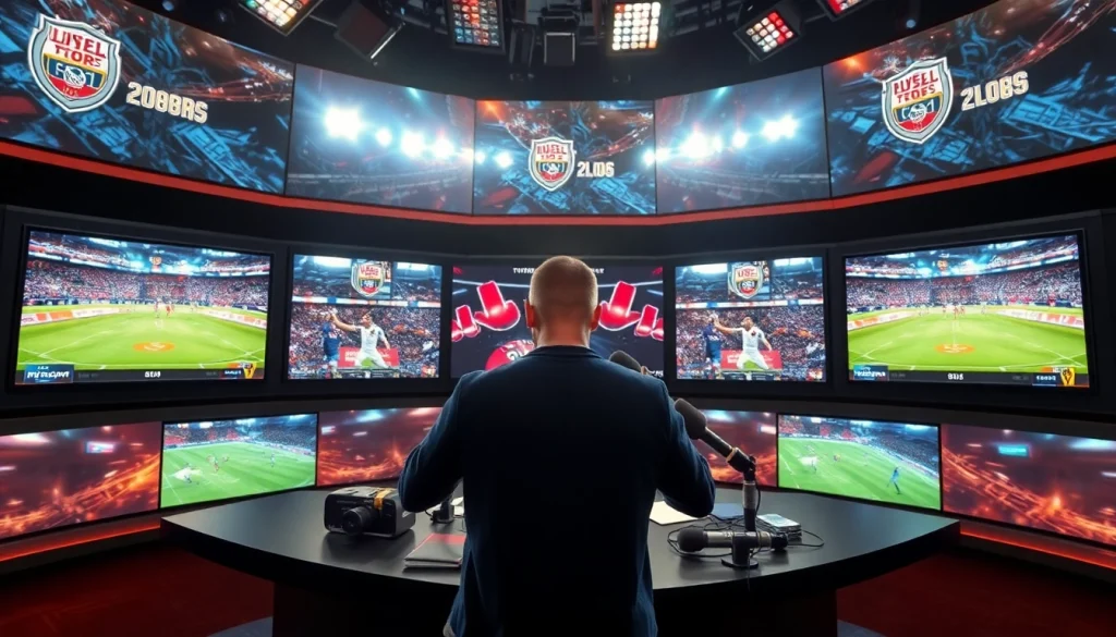 Engaging sports broadcasting studio showcasing dynamic event coverage.