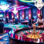 Engaging NK88 online casino experience with players at vibrant poker tables and a roulette wheel.