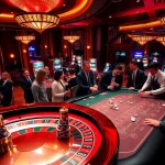 Players enjoying a thrilling game of blackjack at https://www.eejl33.com/, surrounded by vibrant casino elements.