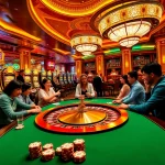 Players enjoying poker and roulette at https://88ii88.com/, showcasing luxurious casino atmosphere.
