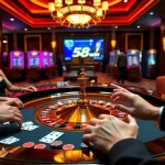 Players gambling on 58win platform at an elegant casino table filled with excitement.