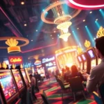 33win casino scene with vibrant gaming interface and enthusiastic players enjoying slots and poker.