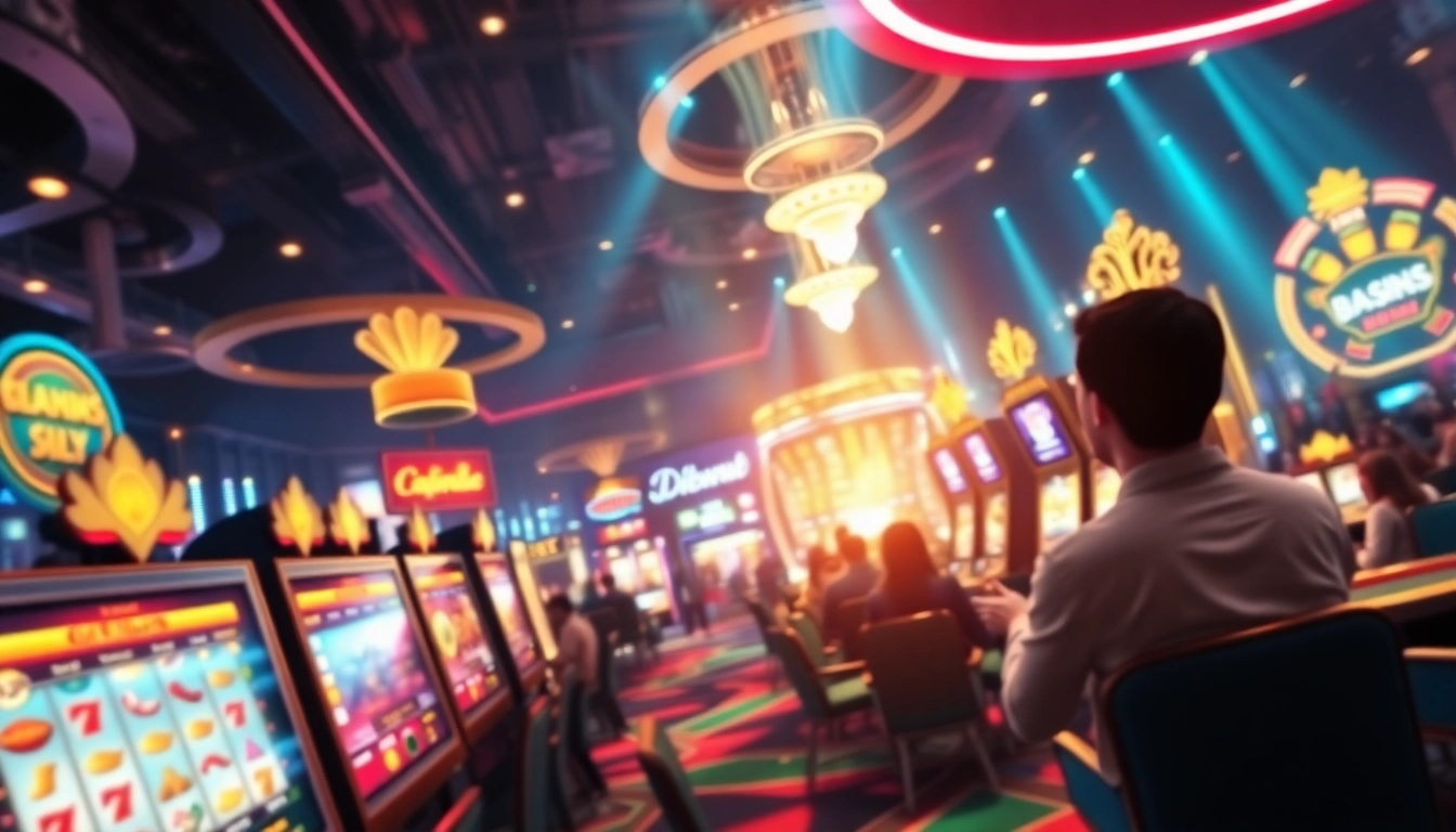 33win casino scene with vibrant gaming interface and enthusiastic players enjoying slots and poker.
