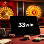 Experience thrilling gaming at 33win's luxurious casino tables with vibrant roulette and poker.