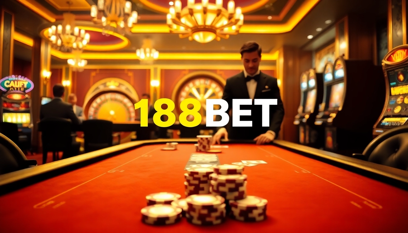 A thrilling gambling experience with 188BET poker games and vibrant casino elements.