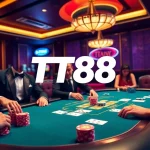 Players engaging in thrilling poker at TT88 casino, showcasing vibrant chips and luxurious atmosphere.