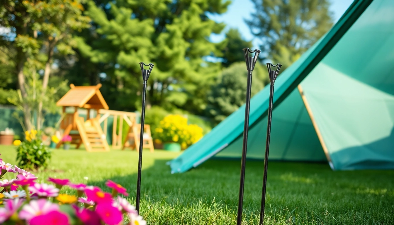 יתד אנקור עמיד שמאבטח כיסויי גינה בסביבה אחורית ירוקה