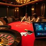 Exciting poker play at an Okfun casino table with pros betting chips.