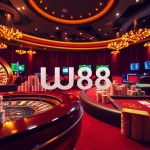 Exciting UU88 casino scene with roulette wheel and playing cards.