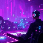 Engaging user interacting with ai nsfw character in a vibrant digital landscape