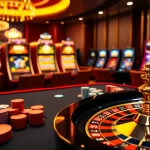 Experience high-stakes gaming at hz88 with vibrant tables, chips, and an exciting roulette wheel.