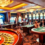 Players enjoying intense poker games at a luxurious casino, reflecting MM88 excitement.