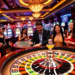 Betting excitement at OKFUN, showcasing diverse casino games with rich colors and engaging players.