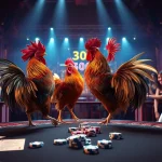 Live event showcasing vibrant đá gà thomo cockfighting excitement, emphasizing action and colorful roosters.