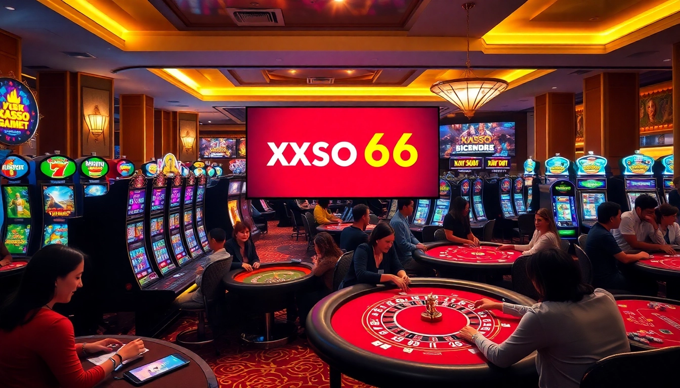 Experience exhilarating gameplay at xoso66 casino with vibrant slot machines and poker tables.