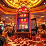 Players enjoying the thrilling action of nổ hũ slots at a vibrant casino.