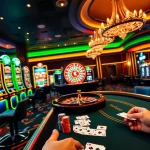 Experience the thrill of gaming at s8.pub with vibrant casino tables and roulette wheels.