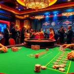 Gamblers strategizing in a luxurious casino at https://x88.law/, surrounded by chips, cards, and roulette.