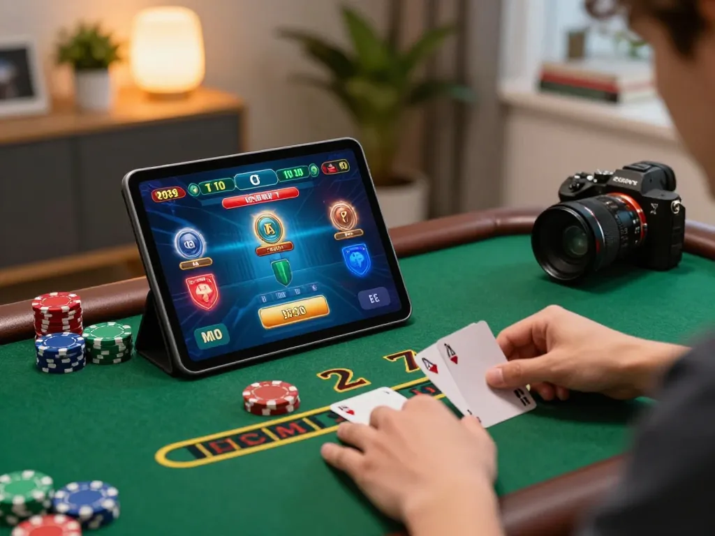 Engaging in responsible gaming at Haywin with live dealer blackjack on tablet in a cozy setting.